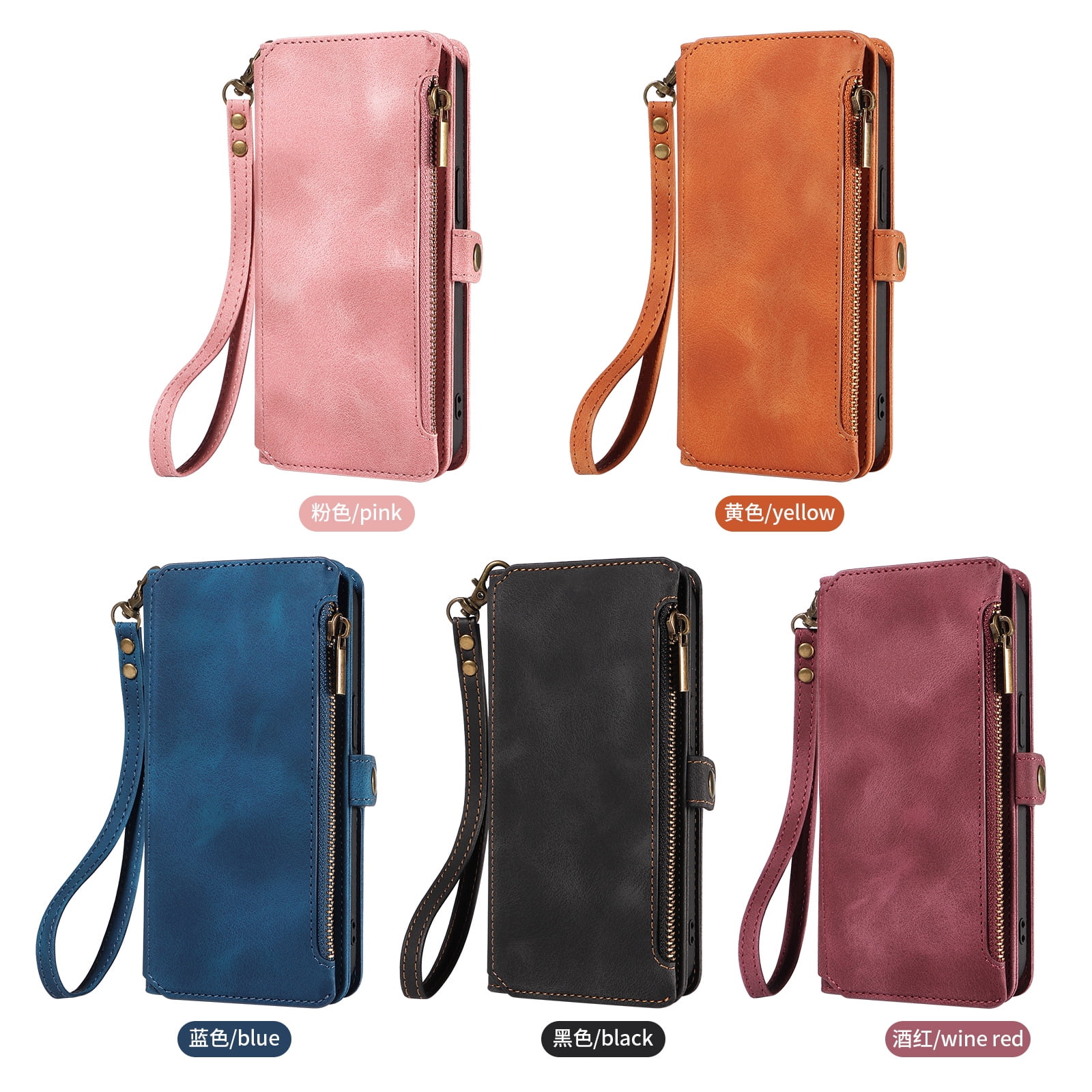 Solennerer Compatible with iPhone 14 Case Wallet with RFID Blocking Card Holder for Women and Men, Fashion PU Leather Magnetic Snap Flip Zipper Strap Wallet Phone Case Fit