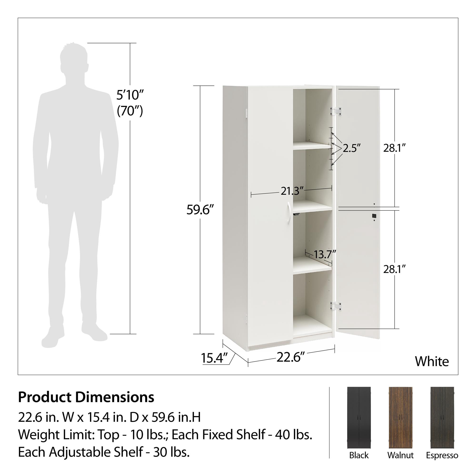 Mainstays 60" 2 Door Storage Cabinet, Black