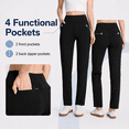 thumbnail image 5 of MASKERT Women’s Fleece Pants, High Waisted Casual Straight Leg Pants with Stretch, Warm Fleece Lined Slim Fit Pants with Zipper Pockets for Work Golf Hiking Daily Wear, 5 of 10
