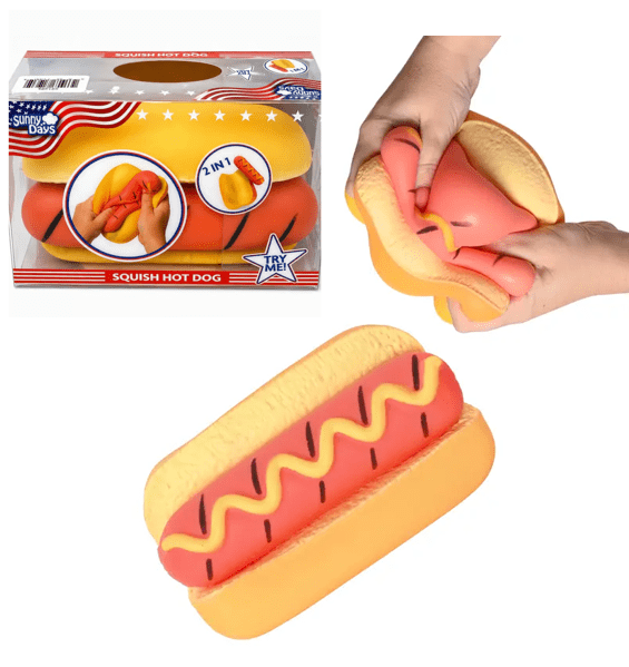 Jumbo Hot Dog Squish, 5.5 Inch Removable Bun,  2 in 1 Food Fidget Toy Funny Sensory Stress Ball for Adults and Teens