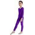 thumbnail image 2 of Sinleey Kids Boys Girls Long Sleeve Full Body Jumpsuit Ballet Dance Gymnastic Sports Leotard Bodysuit Purple 7-8, 2 of 7