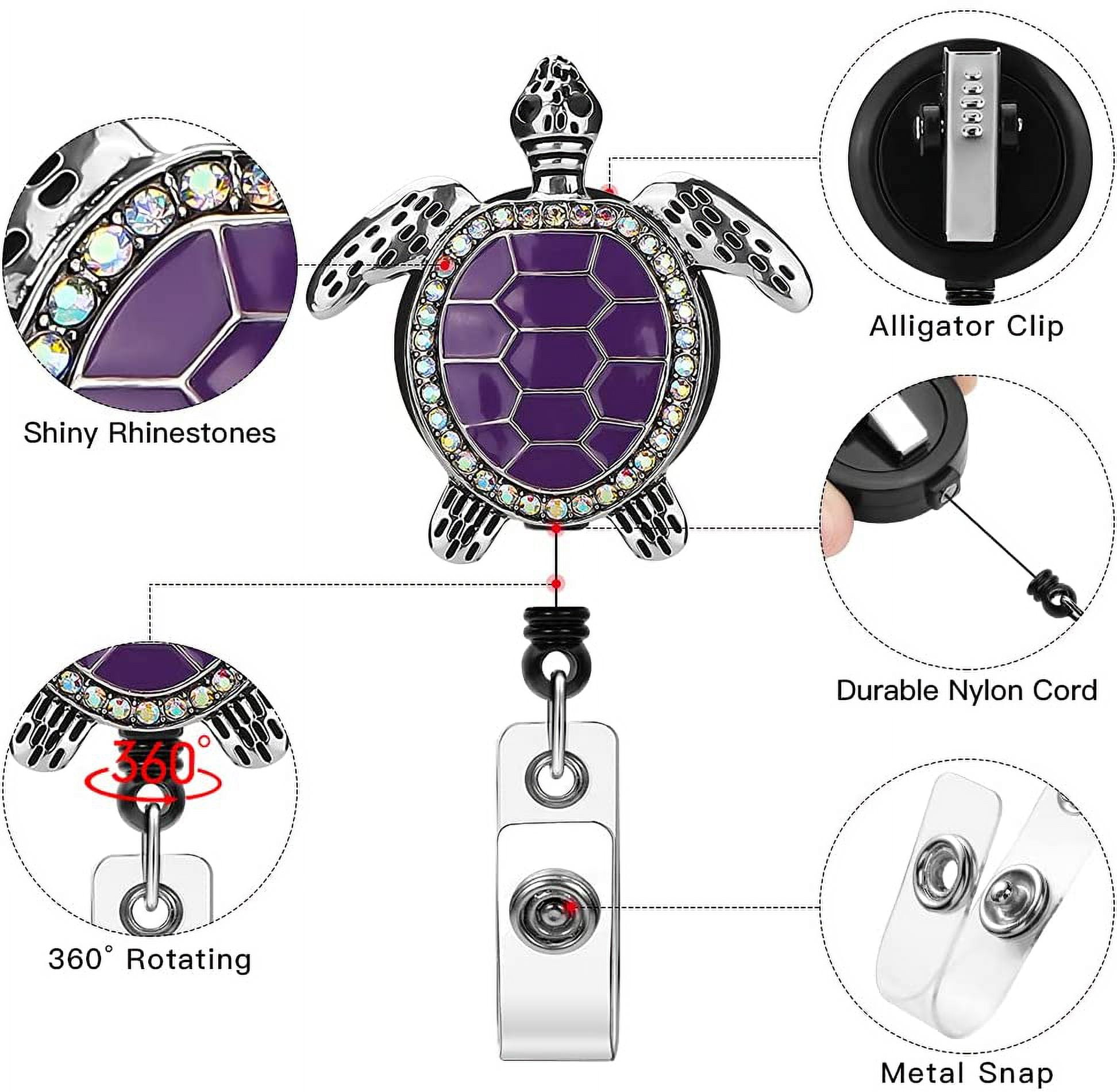 Unicorn Glitter Powder Felt & ABS Plastic Badge Reel, Retractable Badge Holder, with Iron Alligator Clip, Platinum, Dark Orchid