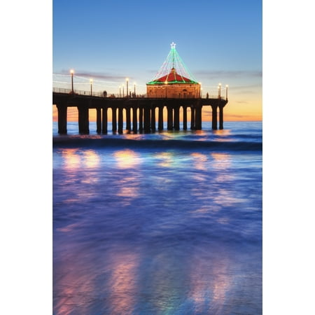 Manhattan Beach Pier at sunset completed in 1920 Roundhouse Marine Studies Lab and Aquarium (octagonal building end of pier) Manhattan Beach California United States of America Canvas Art - Richard Ma