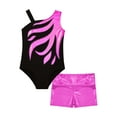 thumbnail image 5 of iEFiEL Kids Girls Metallic Asymmetric Shoulder Dance Outfit Sleeveless Leotard Unitard with Shorts Set for Dance Gymnastics Skating Rose 14, 5 of 7