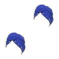 thumbnail image 2 of Sonducket Nudo turbante musulmán interior Hijab étnico gorro Color sólido Headwrap plisado ajustable gorros boda azul real azul real 2piezas, 2 of 6