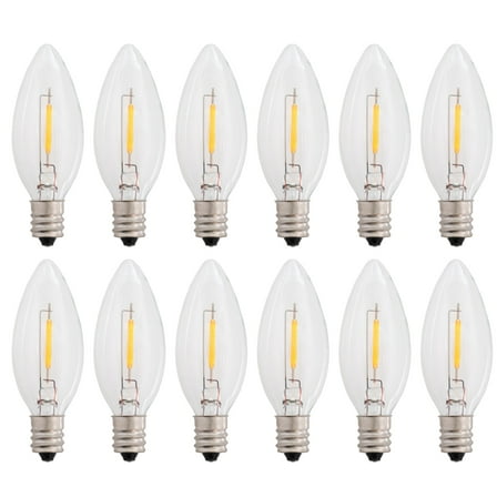 12-Pack LED Replacement Light Bulbs for Electric Candle Lamps, Window Candles, Chandeliers - 7 Watt Equivalent Candelabra, Clear, Steady Burning, 120v 7w Bulb