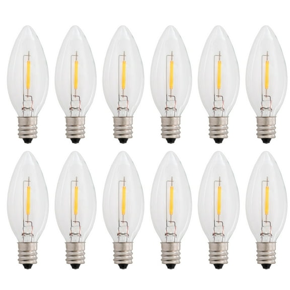 12-Pack LED Replacement Light Bulbs for Electric Candle Lamps, Window Candles, Chandeliers - 7 Watt Equivalent Candelabra, Clear, Steady Burning, 120v 7w Bulb