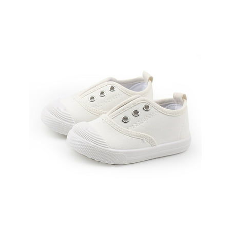 

Rockomi Children Canvas Sneakers Slip On Casual Shoes Comfort Flats Kids Breathable Lightweight Walking Shoe Fashion Non-Slip White 11C
