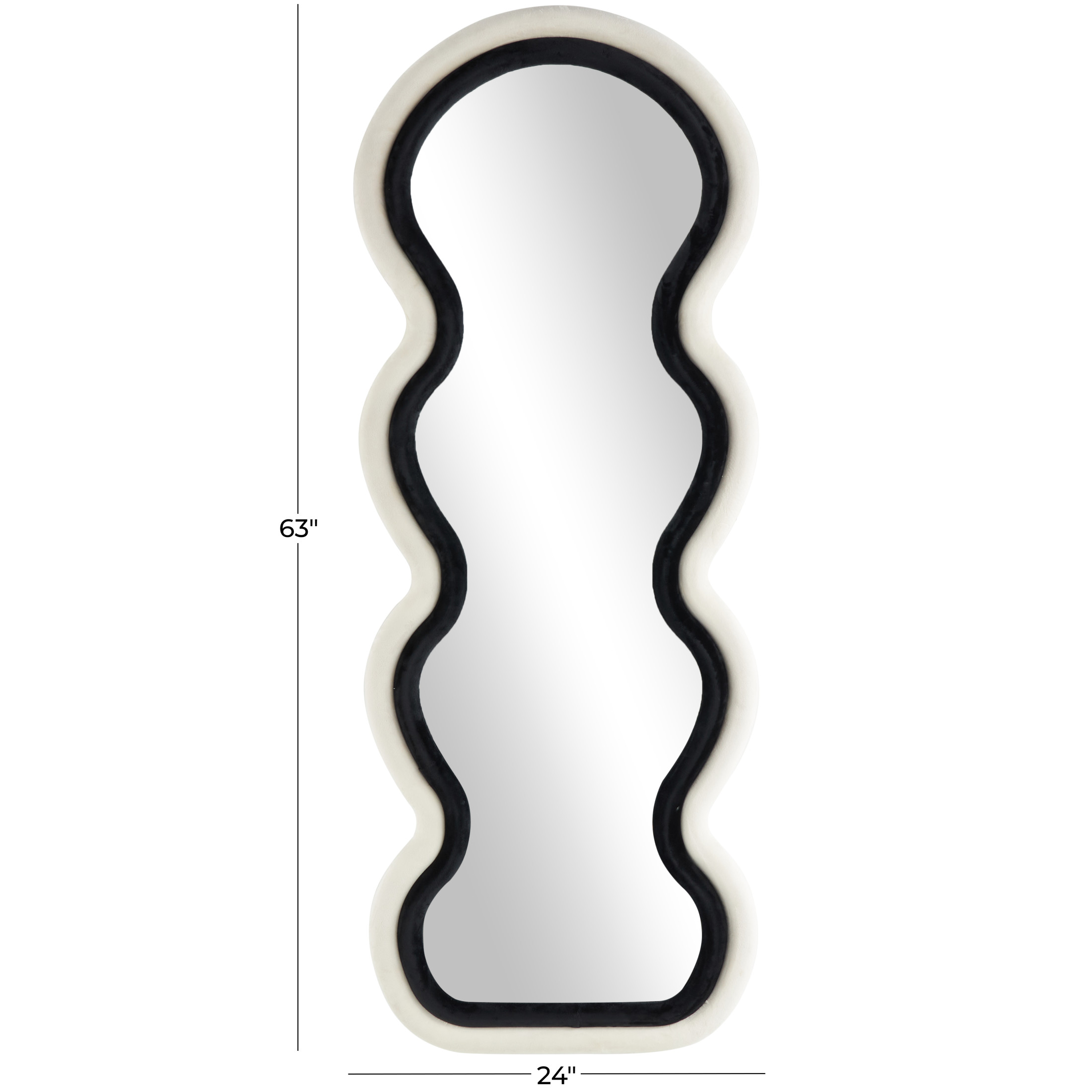 DecMode 24" x 63" Black Abstract Wavy Wall Mirror with Layered Frame