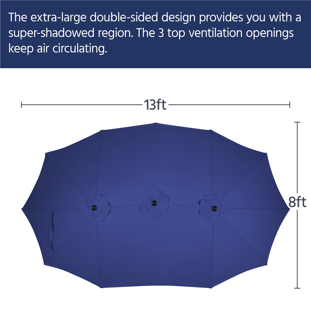 Renwick 13 FT Triple-Size Extra Large Patio Umbrella with Crank, Navy Blue