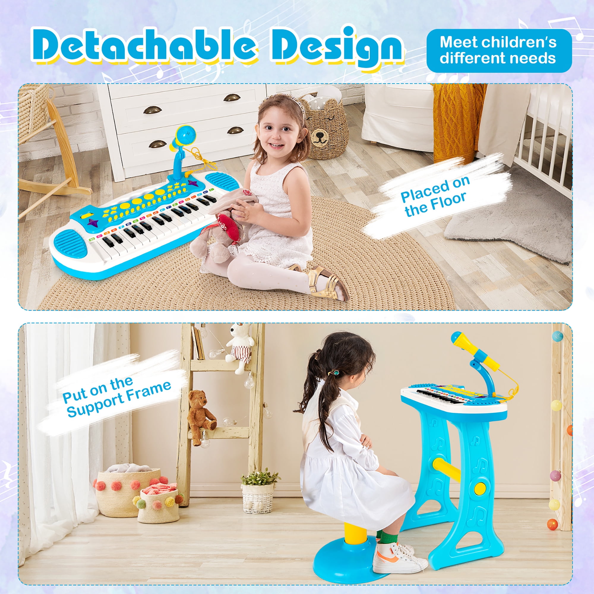 Costway 31 Key Kids Piano Keyboard Toy Toddler Musical Instrument w/ Microphone Blue