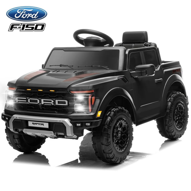 Voitures à Chevaucher Ford, Jouets Ford F150 Raptor 12V à Chevaucher Motorisés avec Télécommande, Voiture Électrique pour Enfants avec Bluetooth/fm/coffre, Camion 4 Roues pour Tout-Petits Garçons Filles 3-6 Ans, Noir