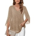 thumbnail image 4 of BLVB Women's 3/4 Sleeve Dressy Tops Elegant V Neck Blouse Tunic Shirts for Women for Casual Work Evening Party, 4 of 7