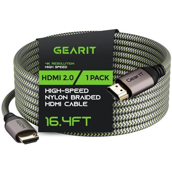GEARit 4K HDMI Cable for TV, High-Speed HDMI 2.0b, 4K 60hz, 3D, ARC, HDCP 2.2, HDR, 18Gbps Nylon Braided Cord, 16.4 ft, 1 Pack