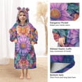 thumbnail image 3 of FORMRS Wearable Blanket Hoodie with Sleeves for Kids Cozy Flannel Sweatshirt, Light Purple Flowers, 3 of 7