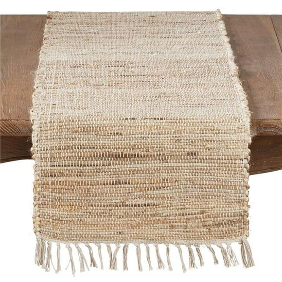 Saro Lifestyle Jute Table Runner 16'' x 90'' Oblong Natural Chindi Design with Tasseled Edges