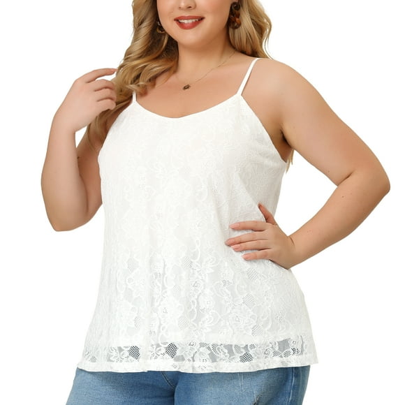 Women's Plus Size Cami Lace Adjustable Strap Elegant Camisole Tops White 3X