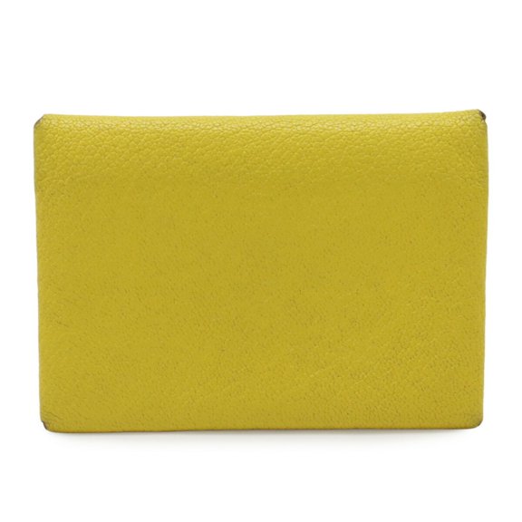 Pre-Owned HERMES Calvi Duo Wallet/Coin Purse, Coin Card Case, Chevre Leather, Jaune Naple...