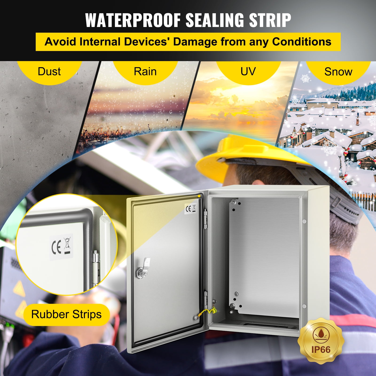 VEVOR NEMA Steel Case, Dimensions 16x12x8 inches, NEMA 4X Steel Electric Enclosure, IP66 Rated for Water and Dust Resistance, Suitable for Both Outdoor and Indoor Use, Includes Mounting Plate