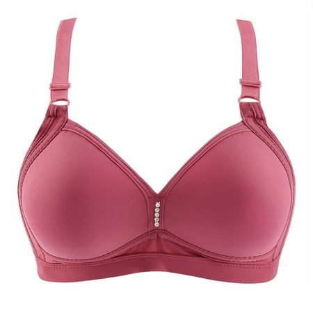 Bra and Panty Sets for Women Bras Double Breasted Comfortable Breathable Solid No Underwire Buckle Underwear V-Neck Seamless Bra Feature Hook and Eye Closure Padded Bra Style Y-525   Red L