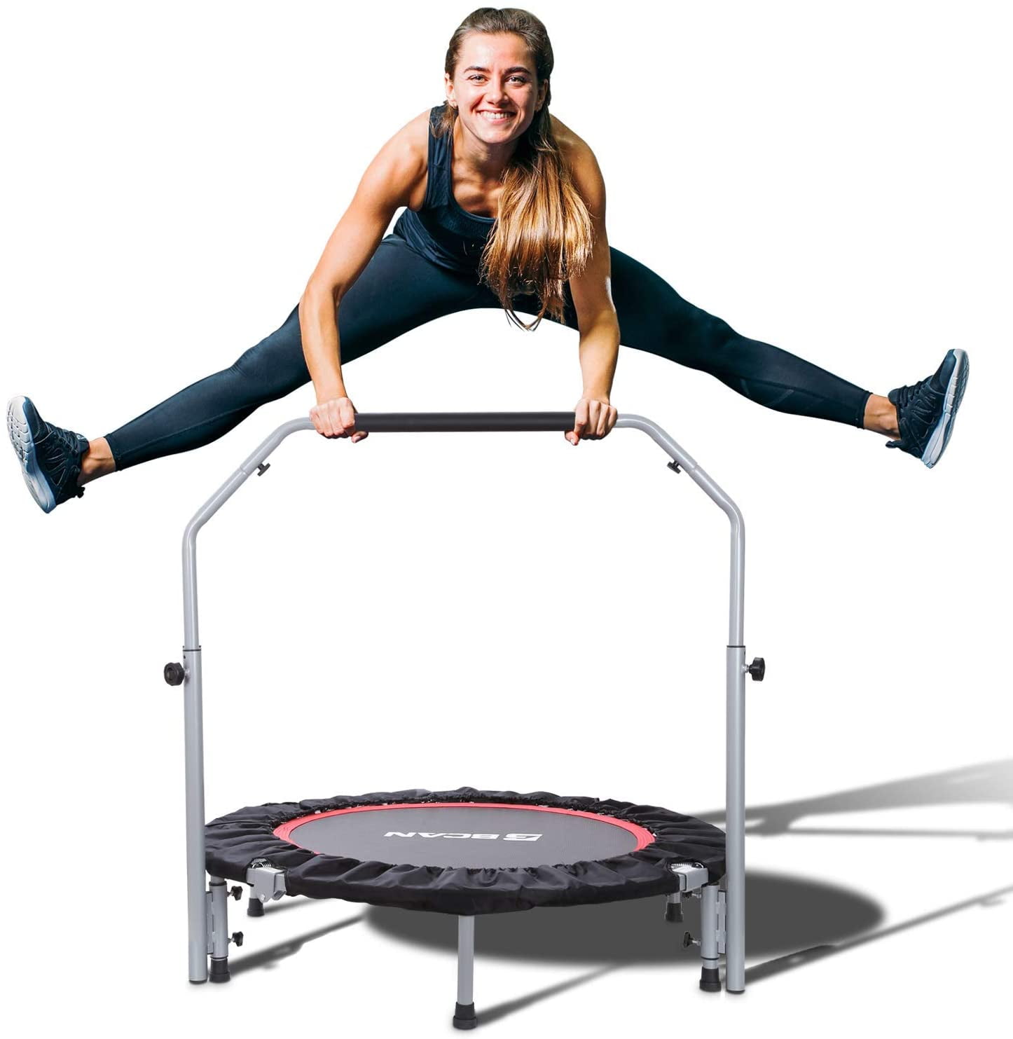 BCAN 40" Foldable Mini Trampoline, Fitness Rebounder with Adjustable Foam Handle, Exercise Trampoline for Kids Adults Indoor/Garden Workout Max Load 330lbs