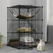 Dextrus Indoor Cat Cage with Extra Large Hammock for 1-2 Cats - DIY Cat Enclosure with Extra Large Hammock for Multiple Small Animals Cats, Ferret, Chinchilla, Rabbit,(28"L x 28"W x 41"H,Black)