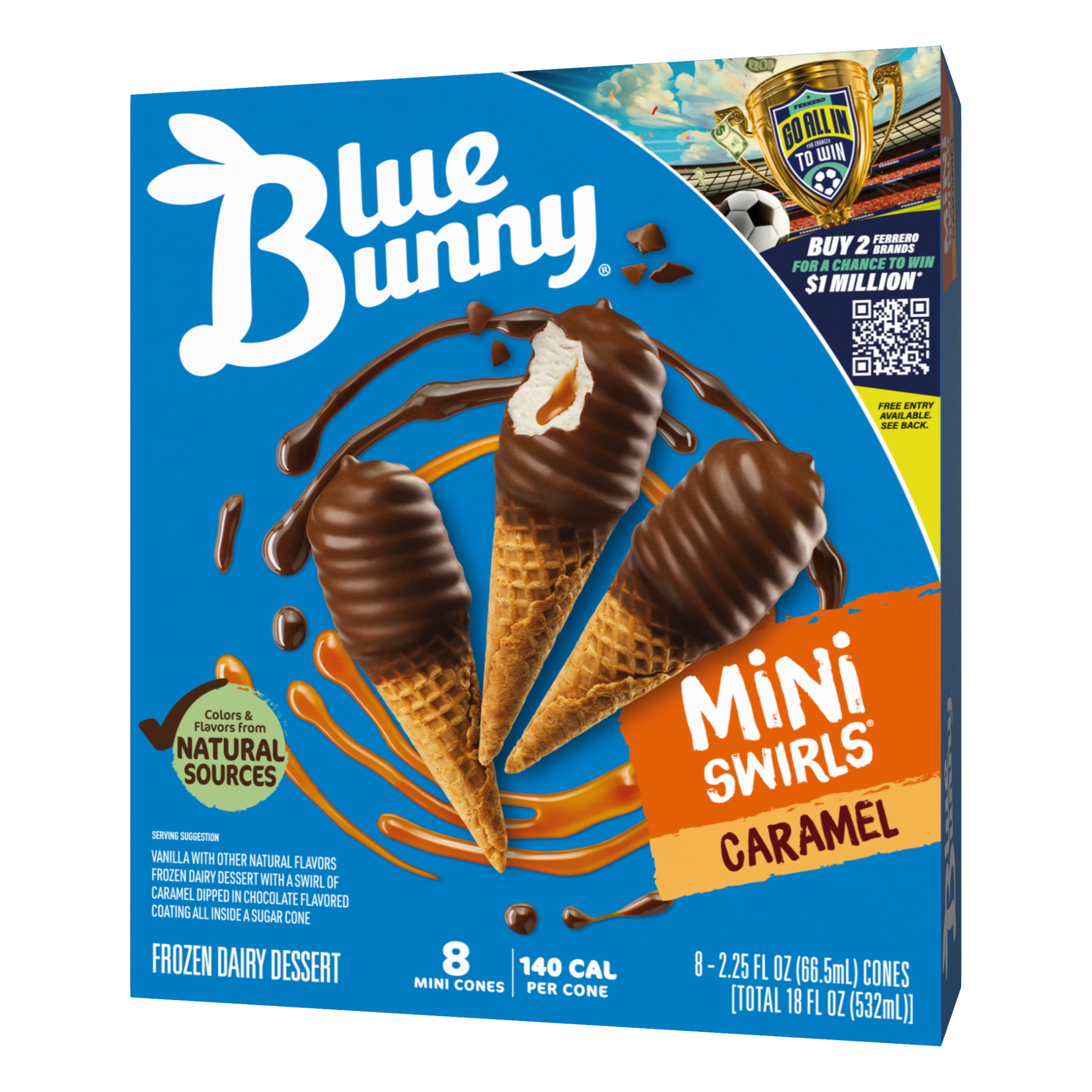 Blue Bunny Mini Swirls Caramel Cones, Frozen Dessert, 8 Pack