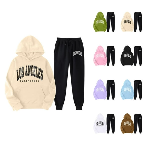 Los Angeles Hoodie and Sweatpants Set for Women Fall Winter Hooded Sweatshirt and Jogger 2 Piece Set Women's Tracksuit
