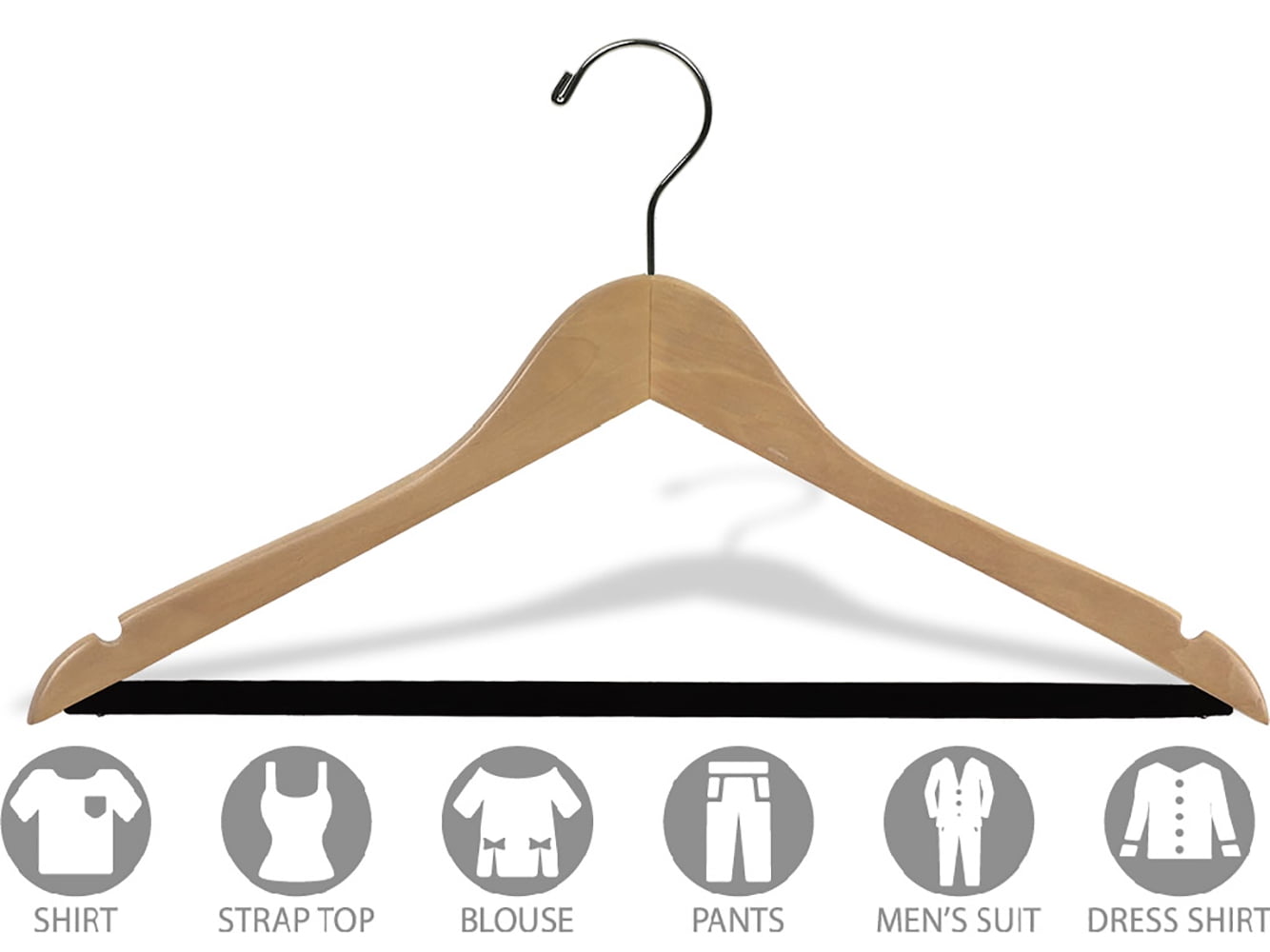 INTERNATIONAL HANGER 20 inch Natural Wood Suit Hanger with Flocked Non-Slip Bar, 50 Pack