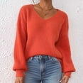 thumbnail image 4 of XPMWRP Women's Solid Color Long Sleeve Knit Pullover Ribbed Sweaters V Neck Oversized Loose Casual Cozy Soft Slouchy Sweater Tops Orange M, 4 of 9