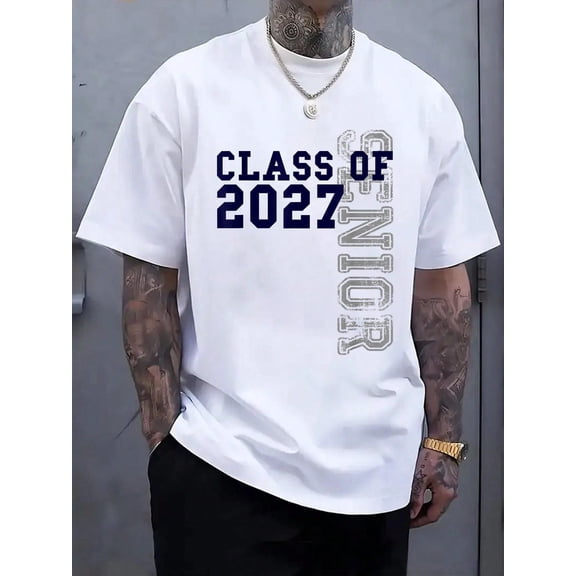 100% Cotton Mens ClothesSenior Class Of 2027 - Graduation Year High School & College T-Shirt Summer Clothes