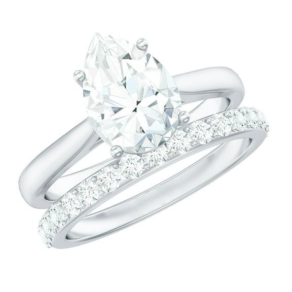 Rosec Jewels Certified Moissanite Wedding Ring Set - 2 Carat Engagement Ring with Enhancer - D-VS1 Grade, 925 Sterling Silver, US 4.00