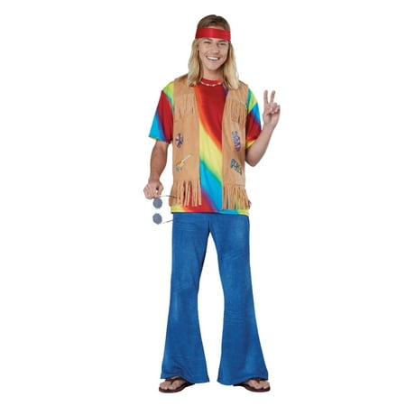 Totally Ghoul Mens Tie Dyed Hippie Costume with Fringe Peace