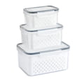 thumbnail image 1 of Injueey Envases de fruta fresca para nevera con caja transparente y almacenamiento de verduras con sello duradero Organizadores de utensilios de cocina Gris claro conjunto de tres piezas, 1 of 6