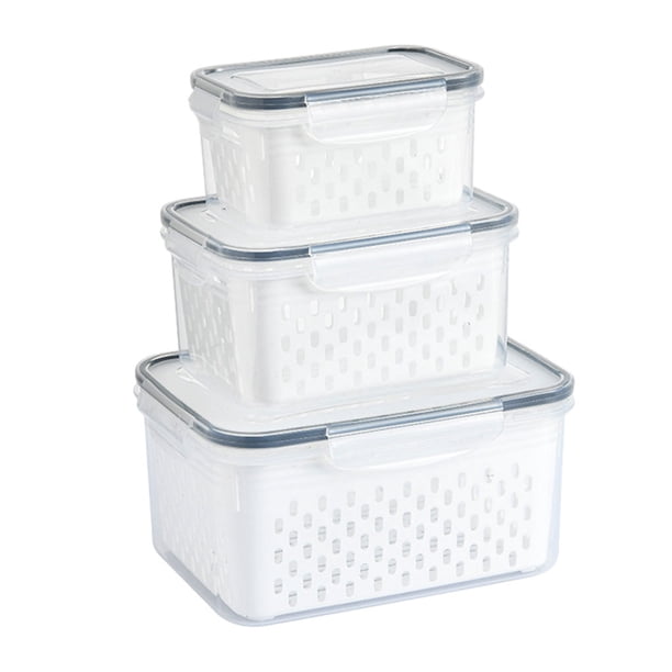 Monstrate Almacenamiento de verduras de versátil para frigorífico con cesta coladora y cierre hermético multifuncional Organizadores de utensilios de cocina Gris claro conjunto de tres piezas