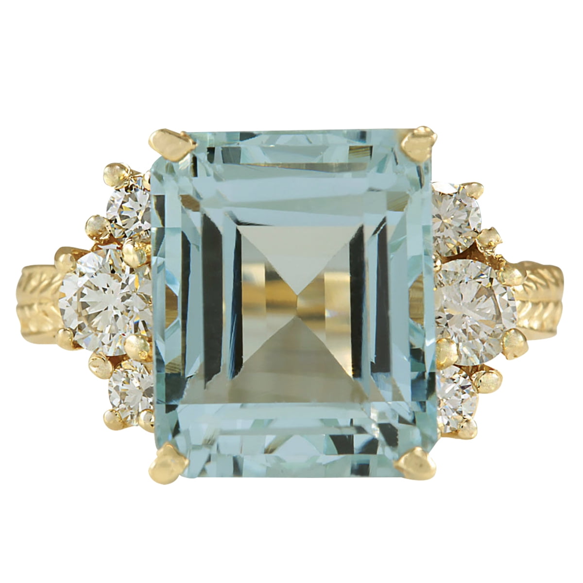 7.88CTW Natural Blue Aquamarine And Diamond Ring 14K Solid Yellow Gold by