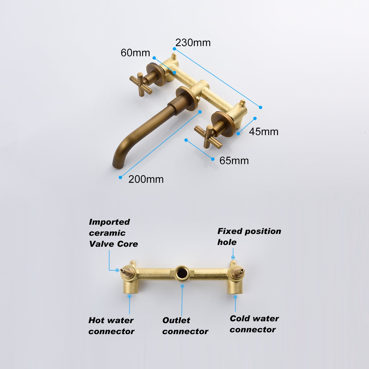 Wall Mounted Bathroom Sink Faucet with Pop-Up Drain (No Overflow)