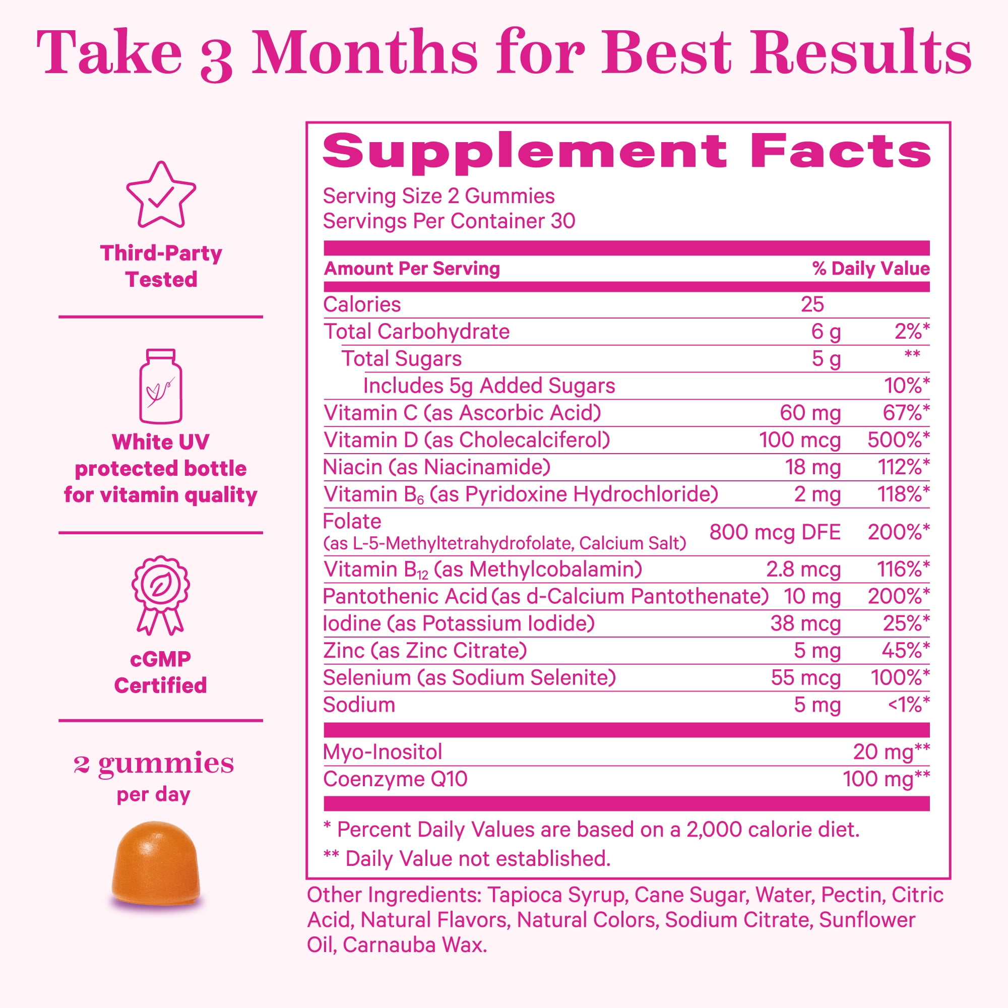 Pink Stork Premium Fertility Gummies: Inositol, Prenatal Vitamin, Gluten Free, 90 Count, Maternity Wellness