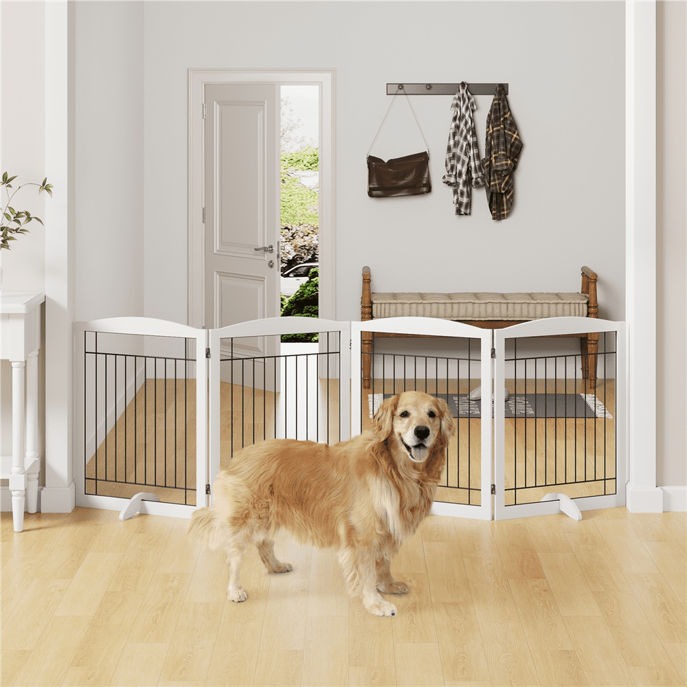 Alden Design 31.5" Height Foldable Pet Gate with 2 Support Feet, White