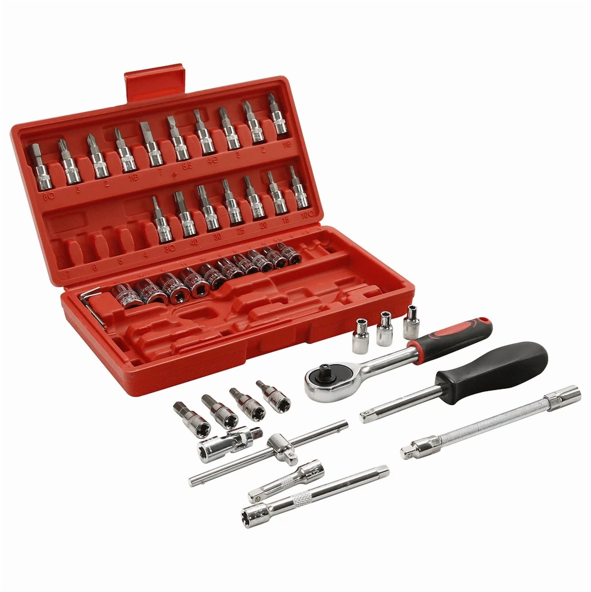 CRESTIN- 46Pcs 1/4"Socket Ratchet Wrench Set Mechanical Tool Kit For Household Car Repair