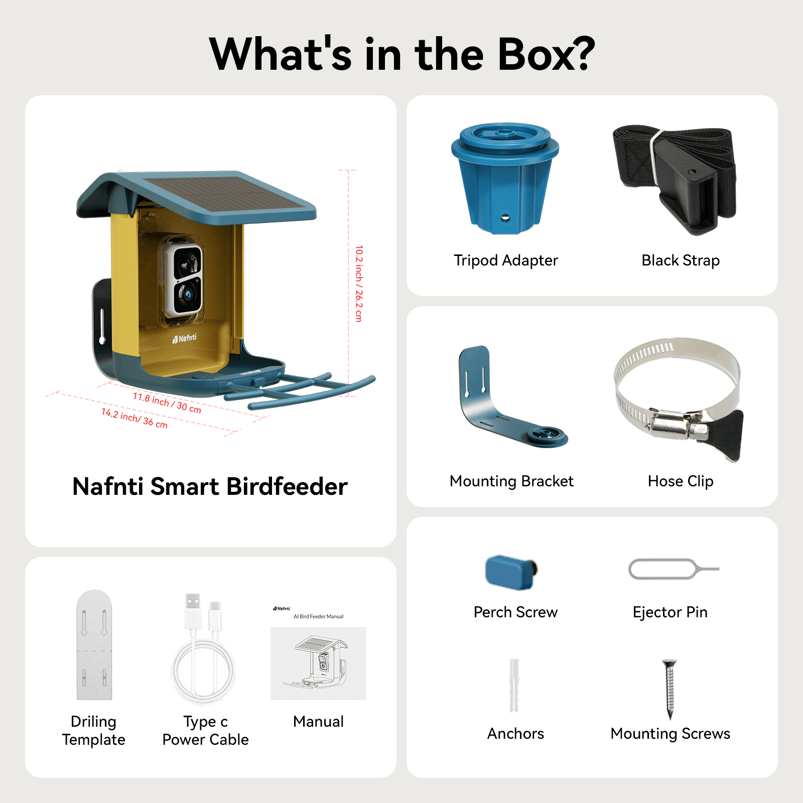 Nafnti Smart Bird Feeder, 5GHz/2.4GHz, 2K HD Bird Feeder Camera with Solar Roof, AI Bird Species Identify, IP65 Waterproof Rating, for Bird Watcher Gift, Blue