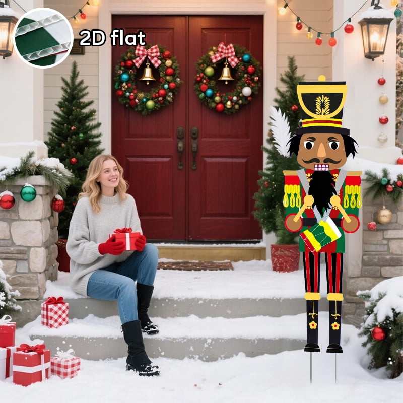 Christmas Nutcracker Yard Stakes, 4-Pack 2D Flat Outdoor Holiday Decorations, Waterproof Garden Lawn Signs for Xmas Porch & Yard Décor