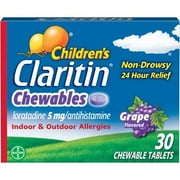 Claritin Allergy Medicine for Kids, Loratadine Antihistamine Grape Chewable Tablets, 30 Ct