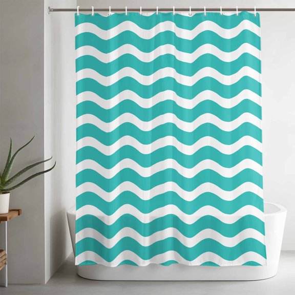 Cyan Water Ripple Bathroom Shower Curtain, Striped Waterproof Washable Soft Bath Curtain for Bathtub Decor with 12 Hooks&Grommet, 36x72in