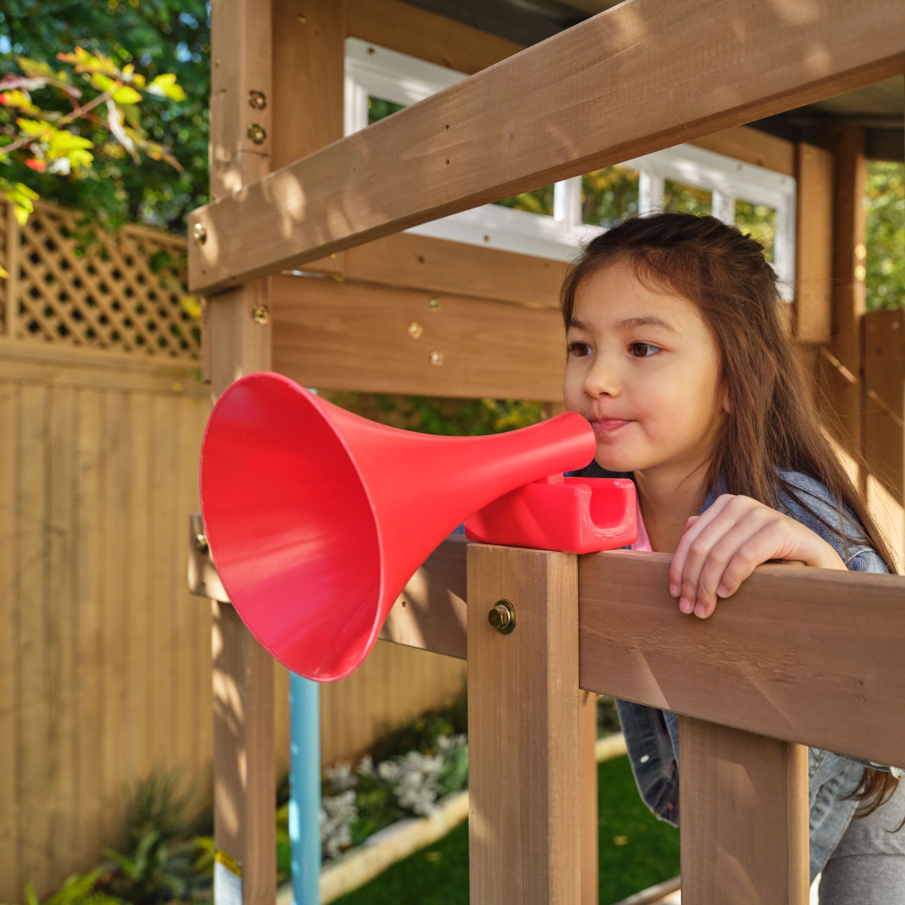 KidKraft Modern Outdoor Wooden Swing Set / Playset with Fireman's Pole, Reversible Bench