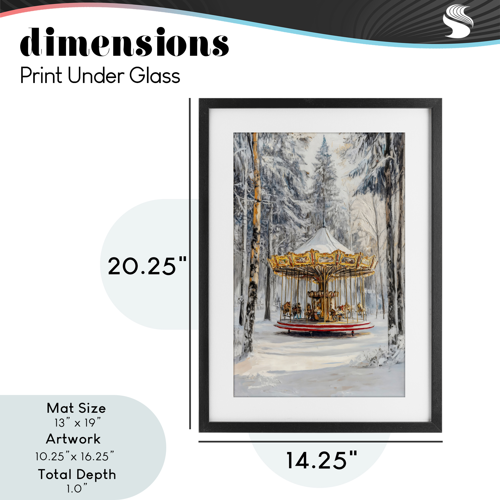 Winter Wonderland Carousel Black Framed Print Under Glass, design by Petal Prints Design