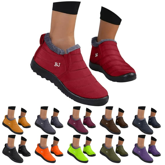 Modisza Womens Snow Boots Waterproof Winter Ankle Booties Comfortable Fleece Lined Outdoor Slip on Walking Shoes Black 6