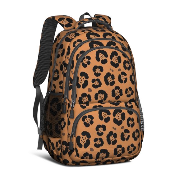 Brown and Orange Leopard Print Pattern Cute School Backpack Bag with Padded Back and Adjustable Shoulder Straps 16.9 X 12.6 X 5.9 Inches