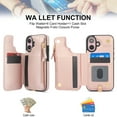 thumbnail image 2 of Wallet Case for Apple iPhone 16, with Crossbody Shoulder Strap & Hand Wrist Cards Holder Zipper Pocket Stand Feature Full Protective Shockpoof Phone Case for iPhone 16, Rosegold, 2 of 7