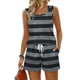 thumbnail image 2 of Iaqnaocc Two Piece Sets for Women Dressy Casual Striped Set Square Neck Tank Top and Shorts Summer Outfits Lounge Sets for Women Black S, 2 of 6